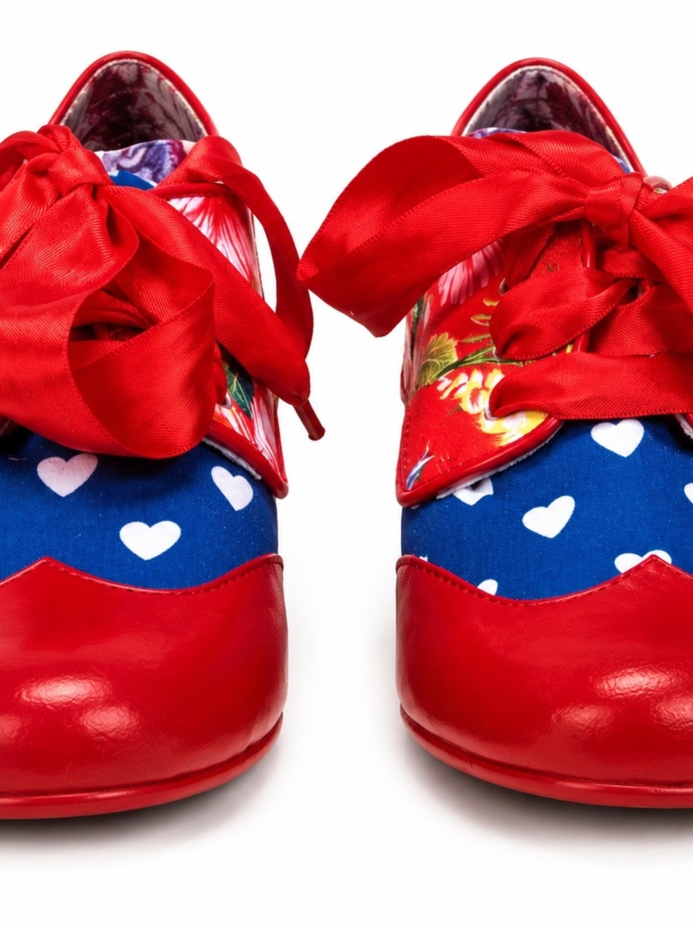 Irregular Choice Red and Blue Floral Heart Lace-Up Heels - Picture 3 of 10